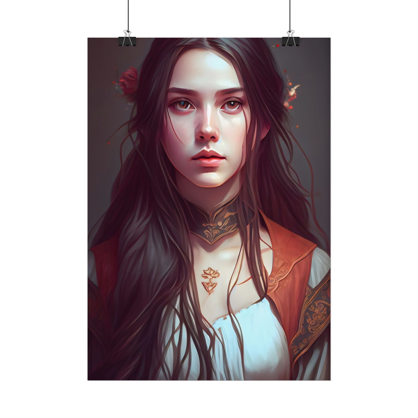 Sophisticated Female Portrait: Brown Hair Artwork in Focus - Poster