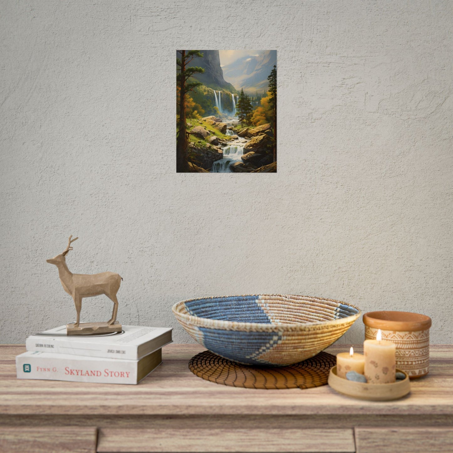 Breathtaking Waterfall: Impressionist Oil Painting - Poster