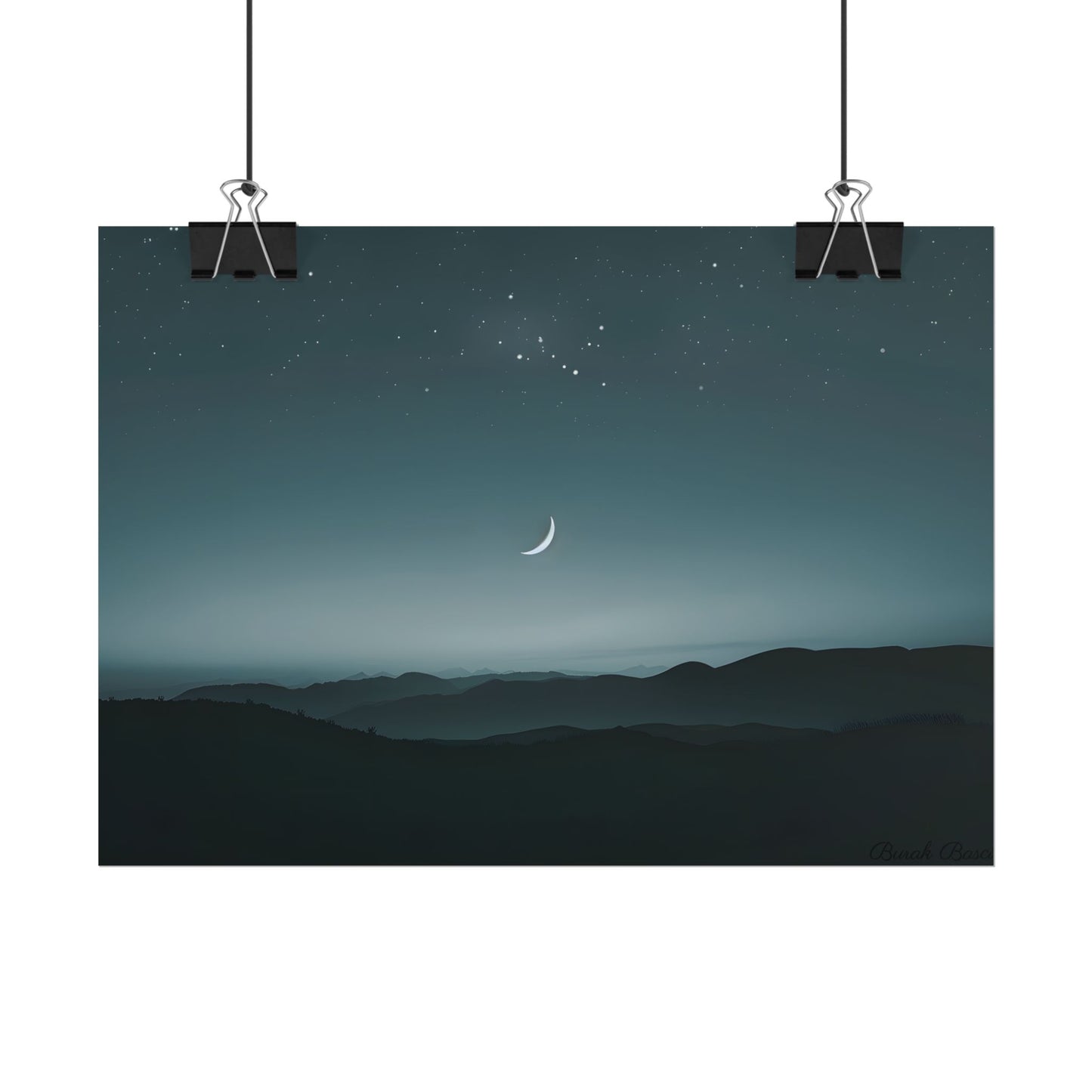 Minimalist Night Scene: Blue-Gray Sky Digital Art - Poster