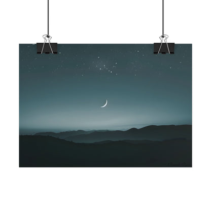 Minimalist Night Scene: Blue-Gray Sky Digital Art - Poster
