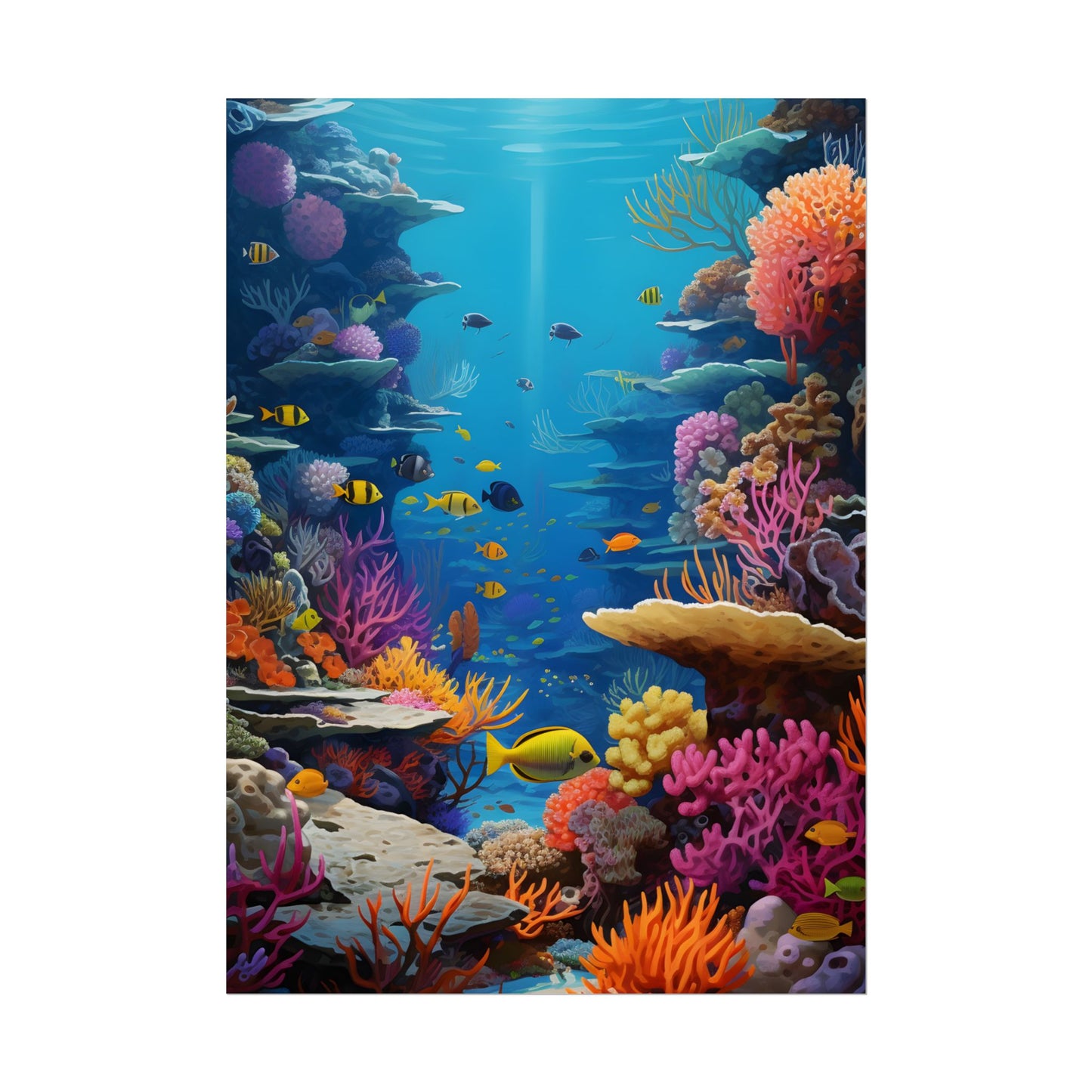 Vibrant Coral Reef Sanctuary: Tropical Marine Life Art - Poster