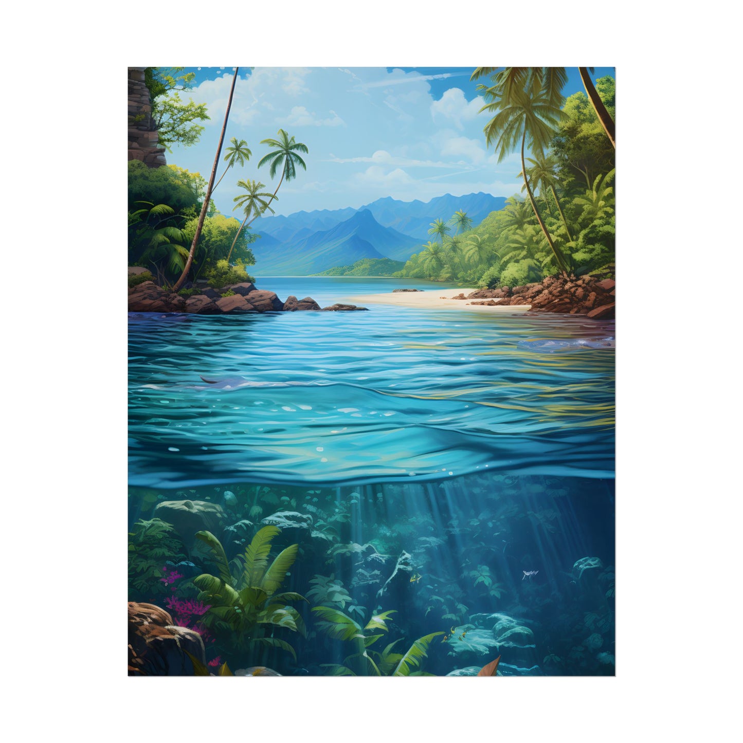 Tropical Island Oasis: Tranquil Tropical Landscape Art - Poster
