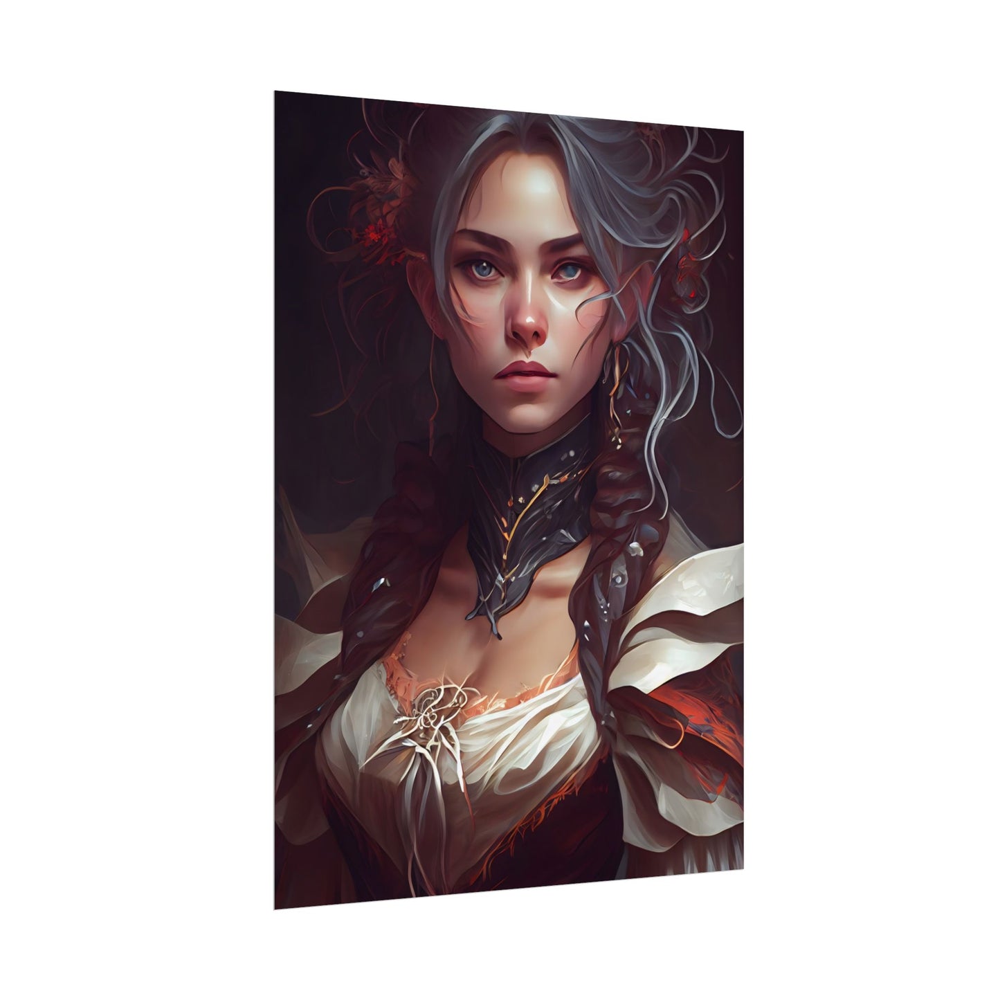 Glamorous Mid-20s Female Portrait: Black Hair Artwork - Poster