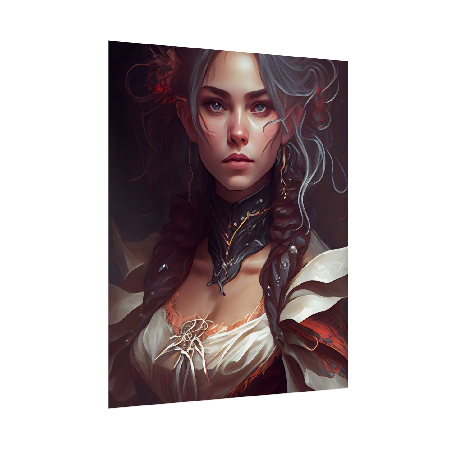 Glamorous Mid-20s Female Portrait: Black Hair Artwork - Poster