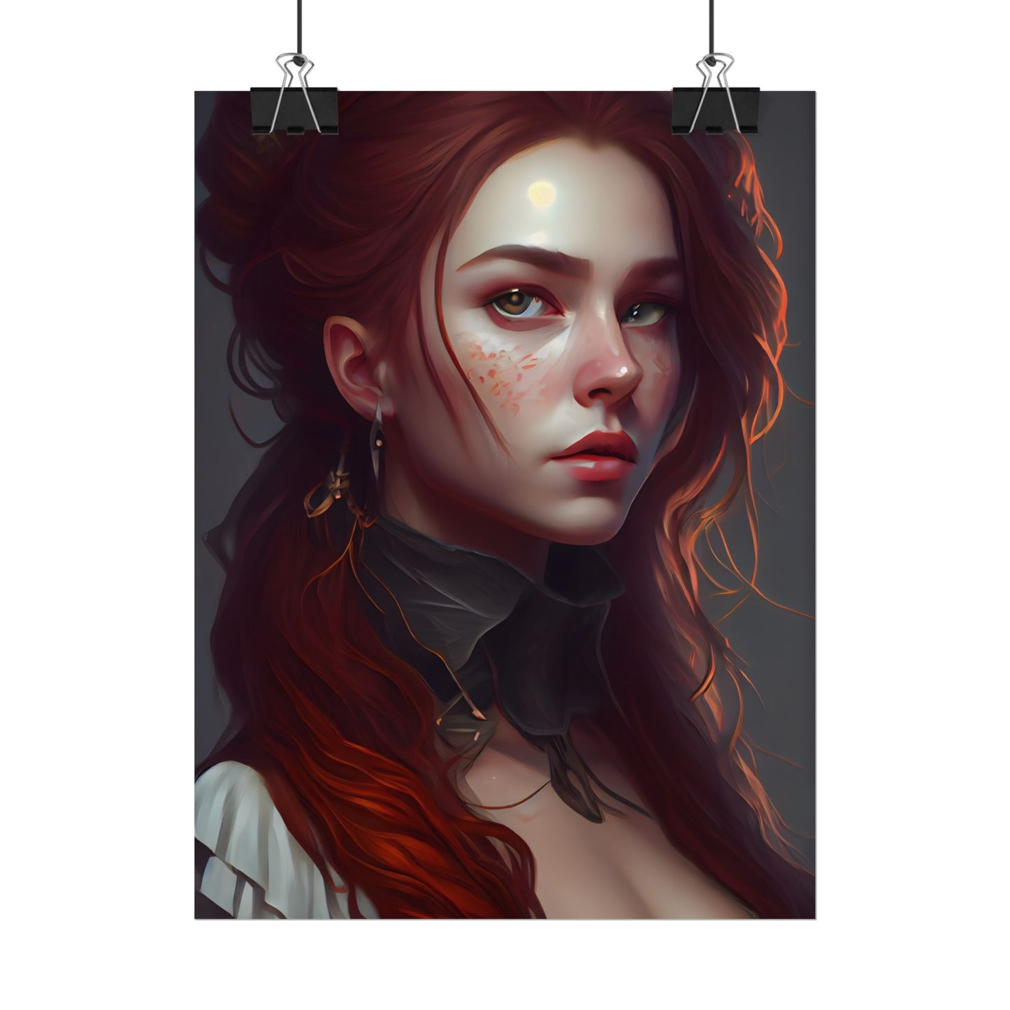 Formal Redhead Portrait: Nature-Themed Artwork in Green and Blue - Poster