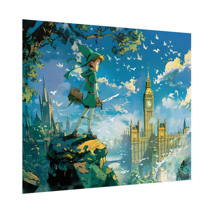Whimsical Boy in Green: Colorful Illustration Artwork - Poster