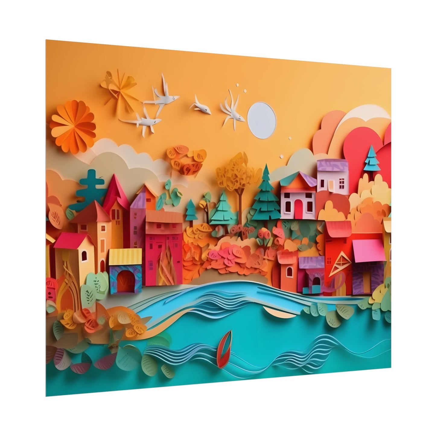Epic Sunset Beach: Magical Paper Quilling Artwork - Poster