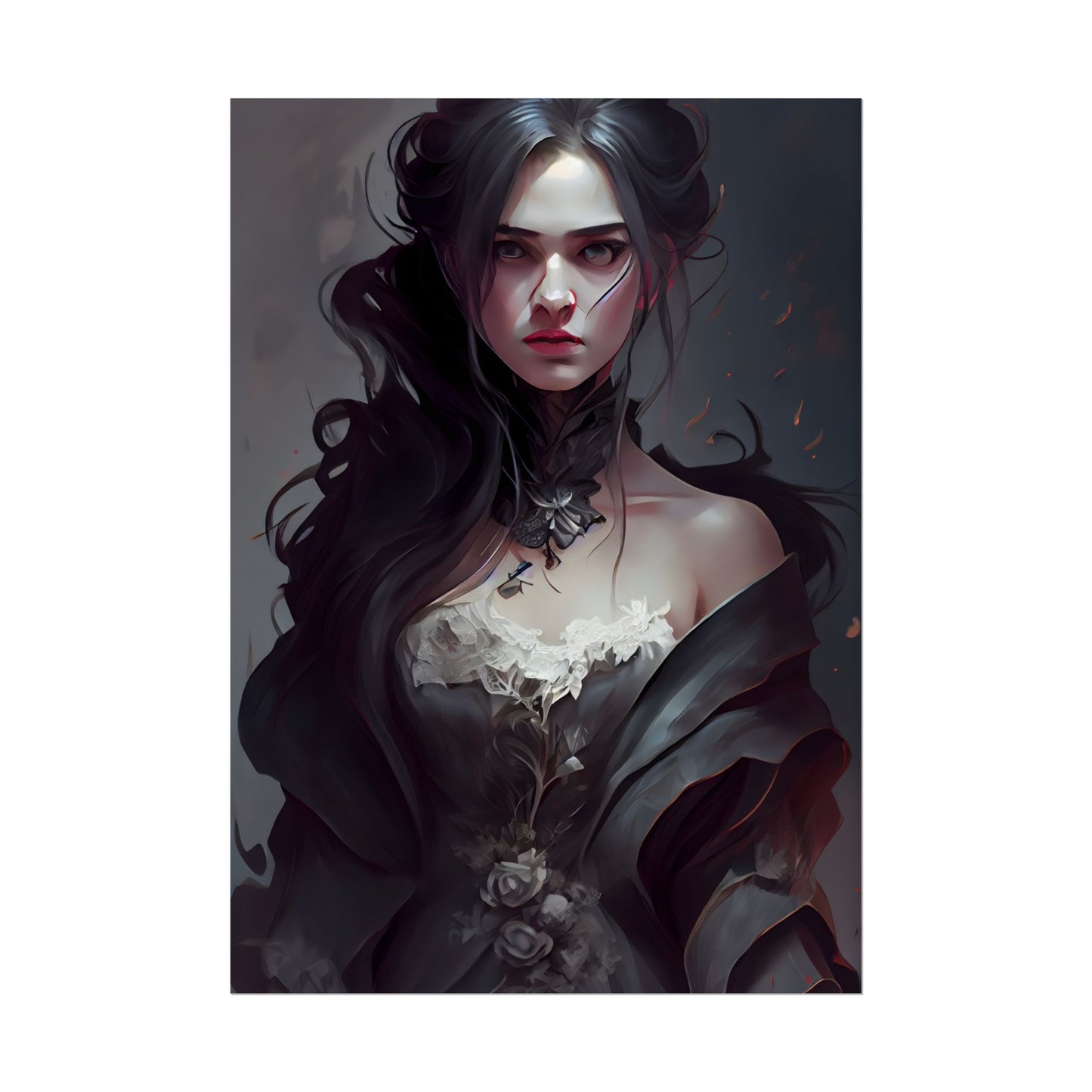 Black Haired Female Portrait: Elegant Outdoor Beauty - Poster