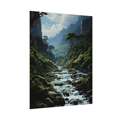 Breathtaking Blue Waterfall: Oil Painting Masterpiece - Poster