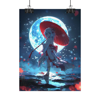 Cute Anime Girl with Umbrella: Rainy Day Art - Poster