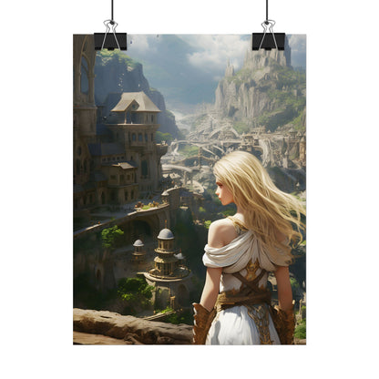 Dramatic Anime Blonde: Flying Female Digital Art - Poster