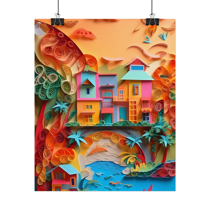 Eye-Catching Beach Paper Quilling: Quilled Landscape Artwork - Poster