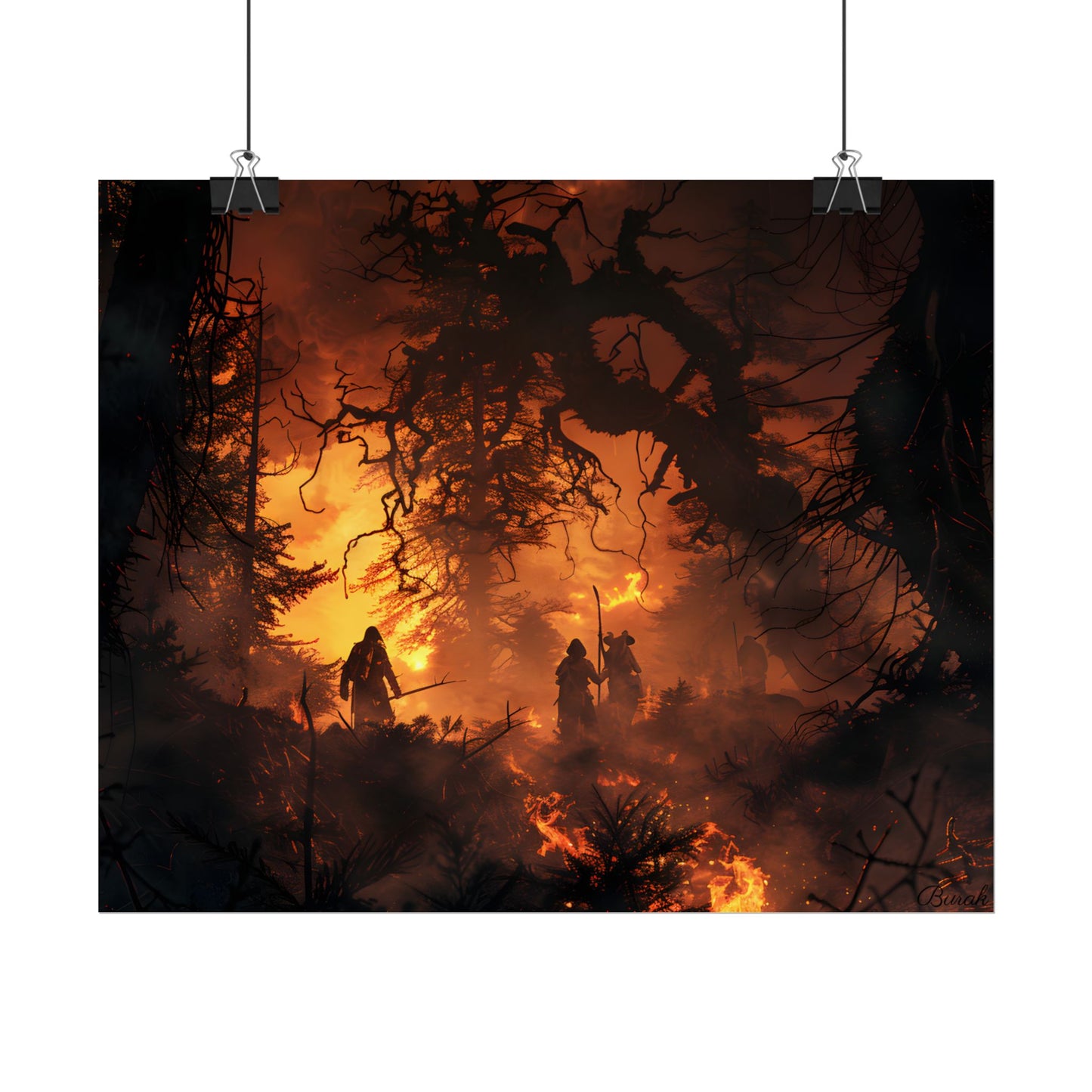 Misty Sunset Forest: Group Gathering - Poster