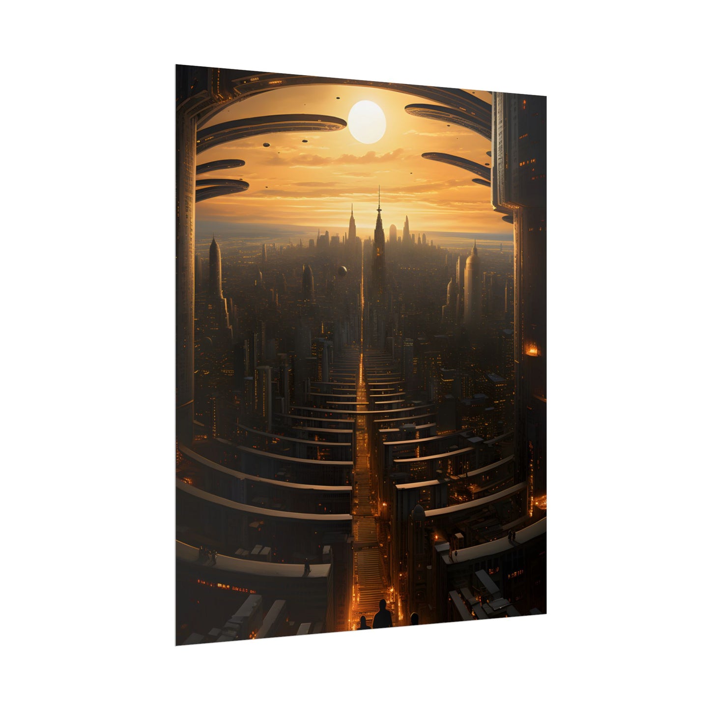 Dystopian Utopia: Futuristic Cityscape with Dark Facade - Poster