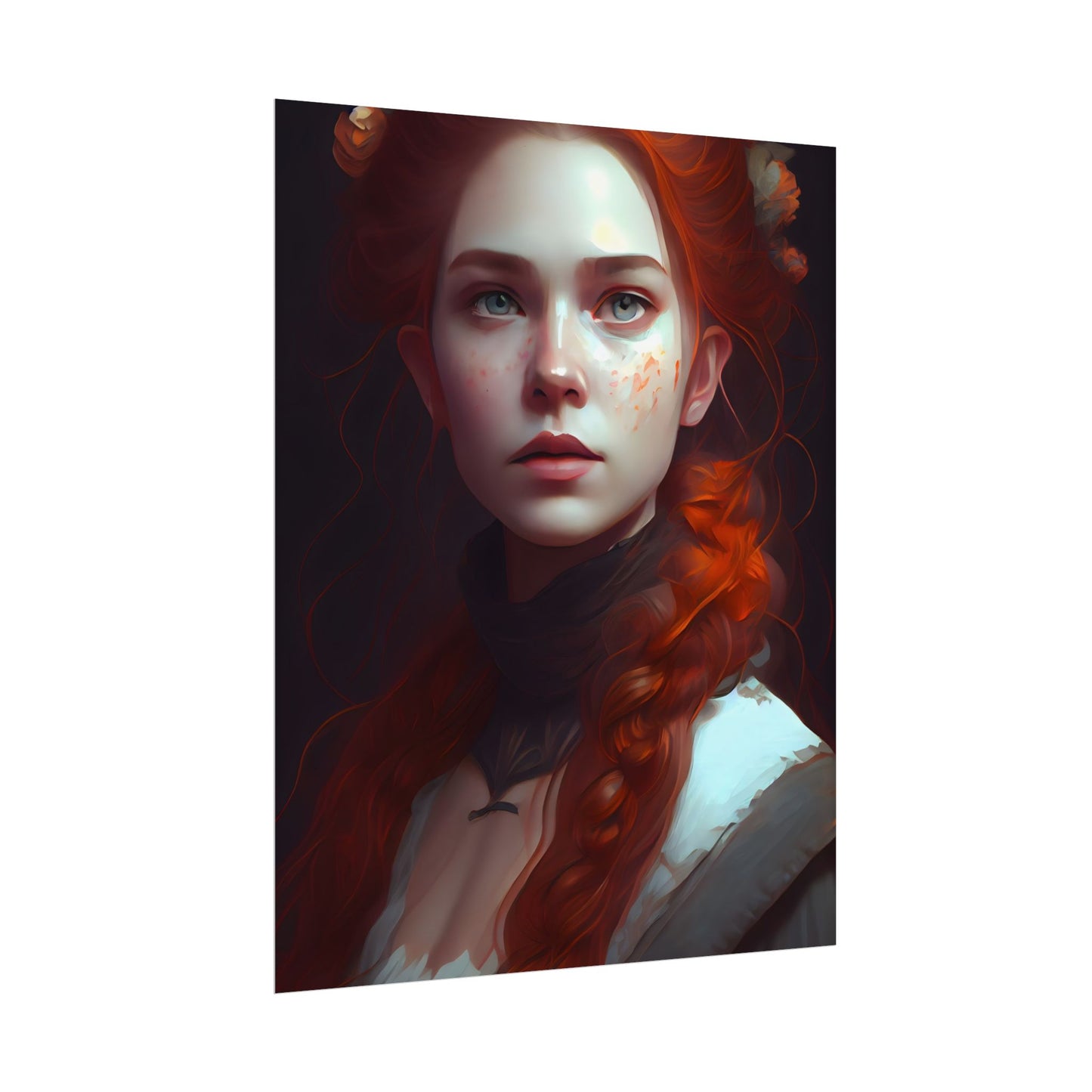 Astonishing Redhead Portrait: Elegant Young Woman in Dress - Poster