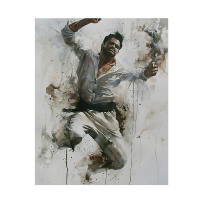 Watercolor Artwork: Man Dancing in Dynamic Movement - Poster