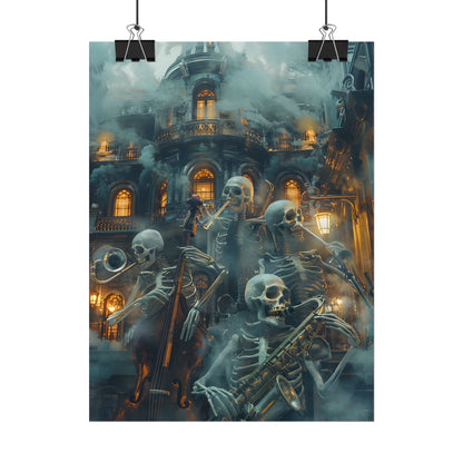 Victorian Lowbrow Skeleton Jazz Band: Dark Artwork - Poster