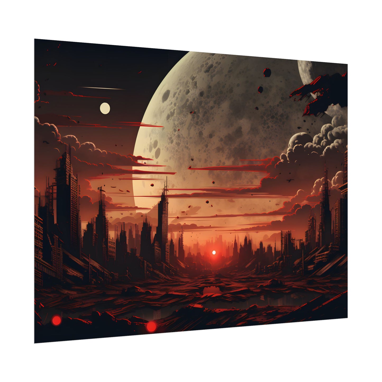 Landscape at Night: Burning Cyberpunk Neon Lights - Poster