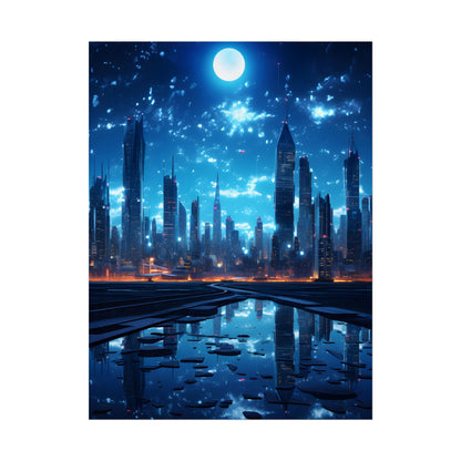Cyberpunk Night: Quiet Cityscape Digital Art - Poster