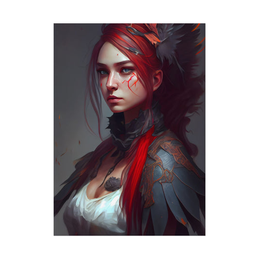 Vibrant Red Hair Female Portrait: Elegant Black Dress - Poster