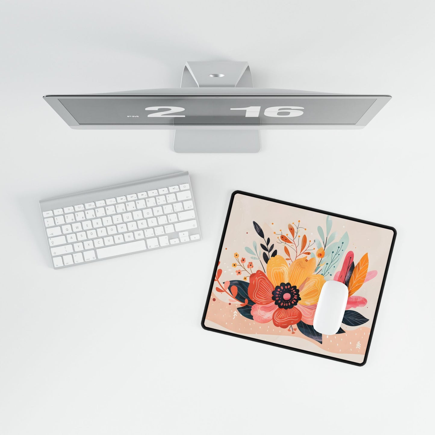 Blooming Growth: Vibrant Flower Artwork - Desk Mat