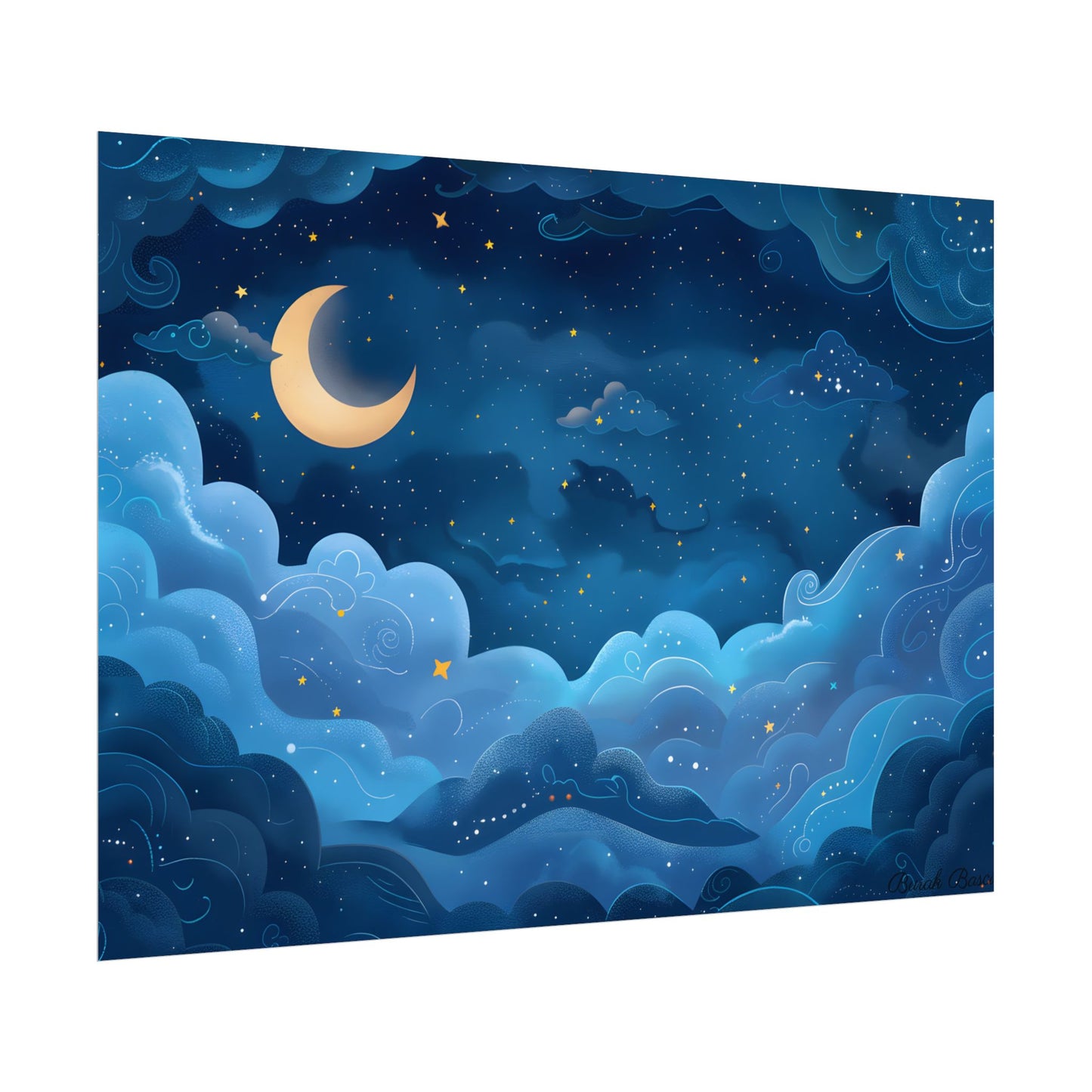 Whispers of a Whimsical Night Sky: Dreamy Celestial Artwork - Poster
