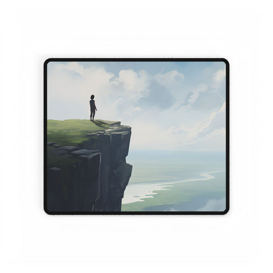 Spring Afternoon Outdoor Scene: Person Walking on Sidewalk - Desk Mat