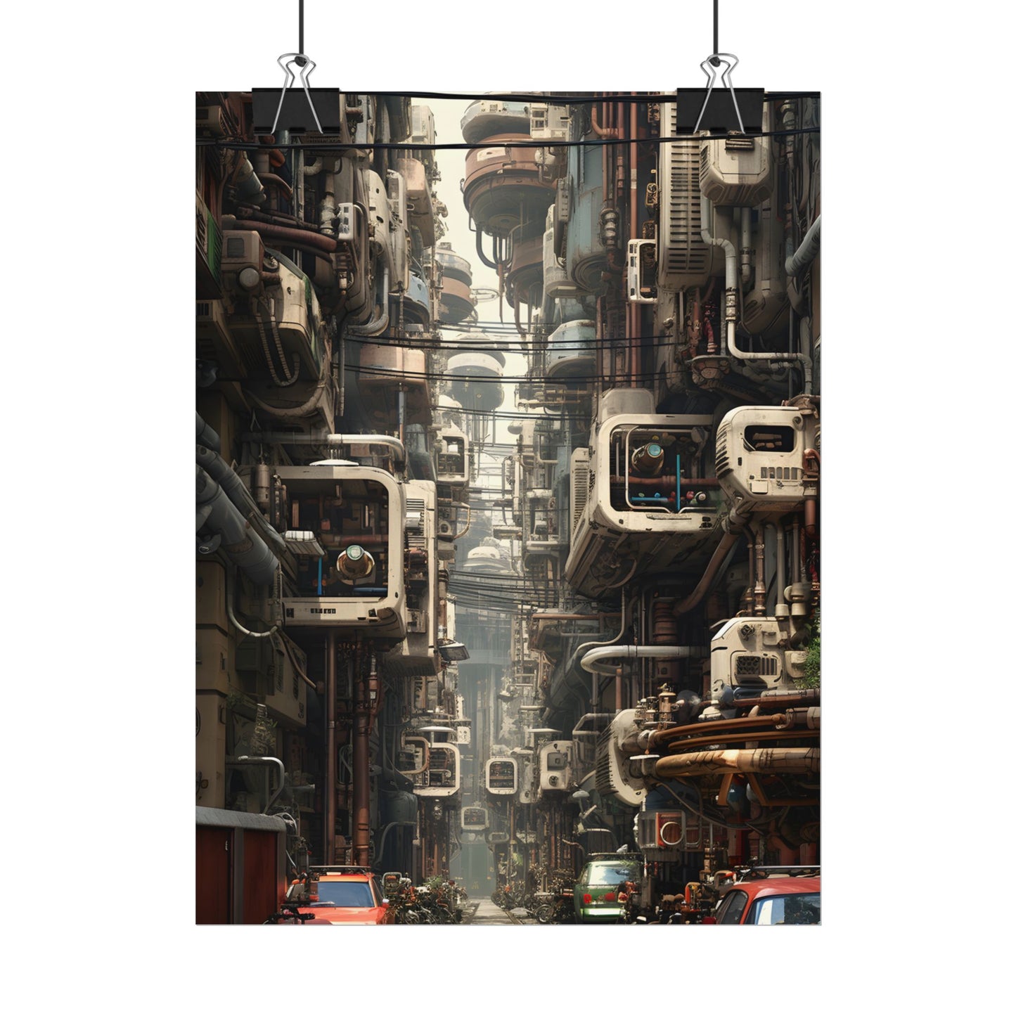 Steampunk Post-Apocalyptic City: Nighttime Digital Artwork - Poster