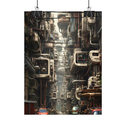 Steampunk Post-Apocalyptic City: Nighttime Digital Artwork - Poster