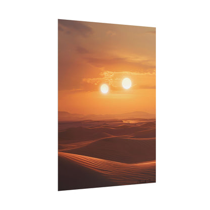 Serene Binary Sunset Artwork: A Peaceful Landscape - Poster