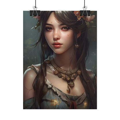 Realistic Female Portrait: Black Haired Beauty - Poster