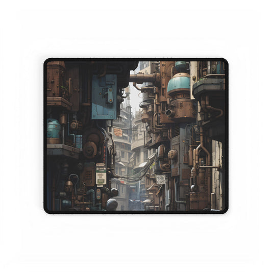 Steampunk Urban Decay: Post-Apocalyptic Cityscape at Dusk - Desk Mat