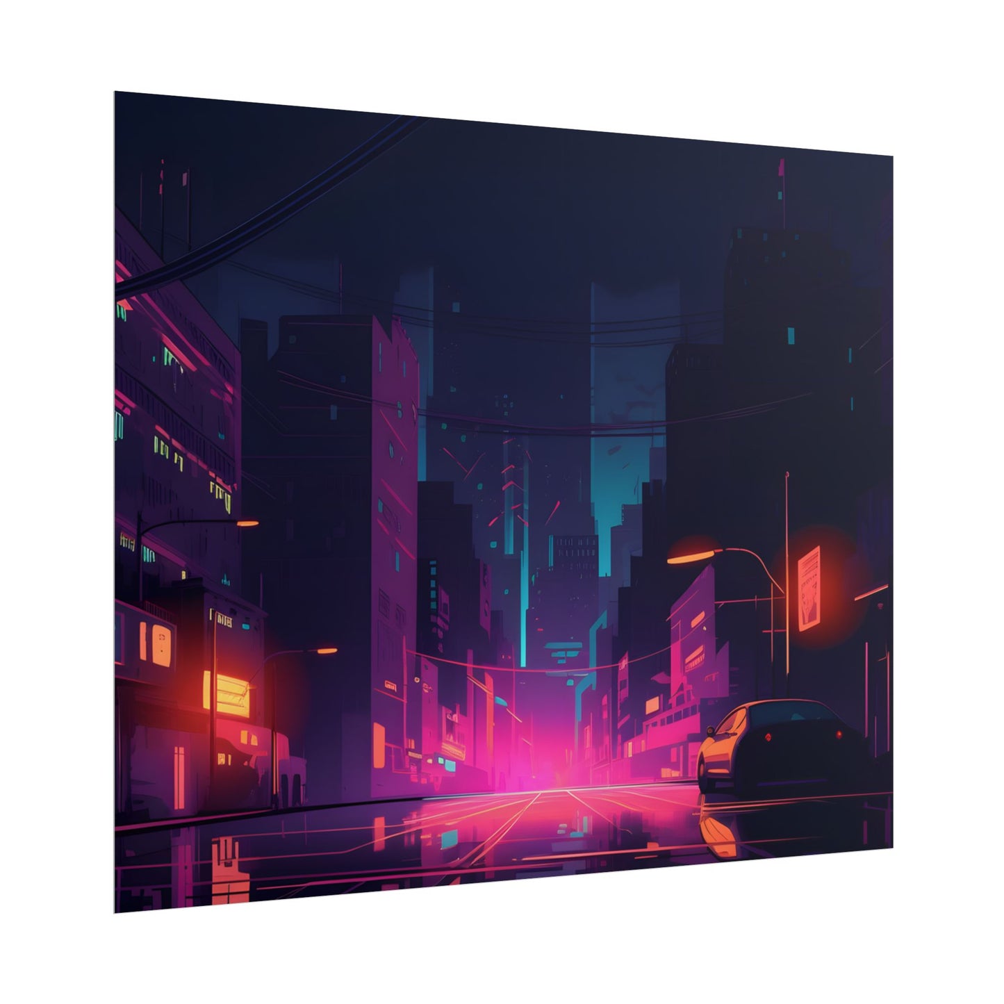 Cyberpunk Night: Moody Cityscape with Unique Architecture - Poster