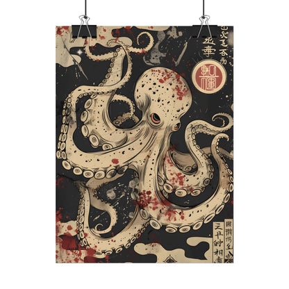 Stylized Japanese Octopus: Minimal Artwork - Poster