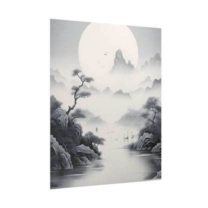 Chinese Ink Mirror Landscape: Serene Artwork - Poster