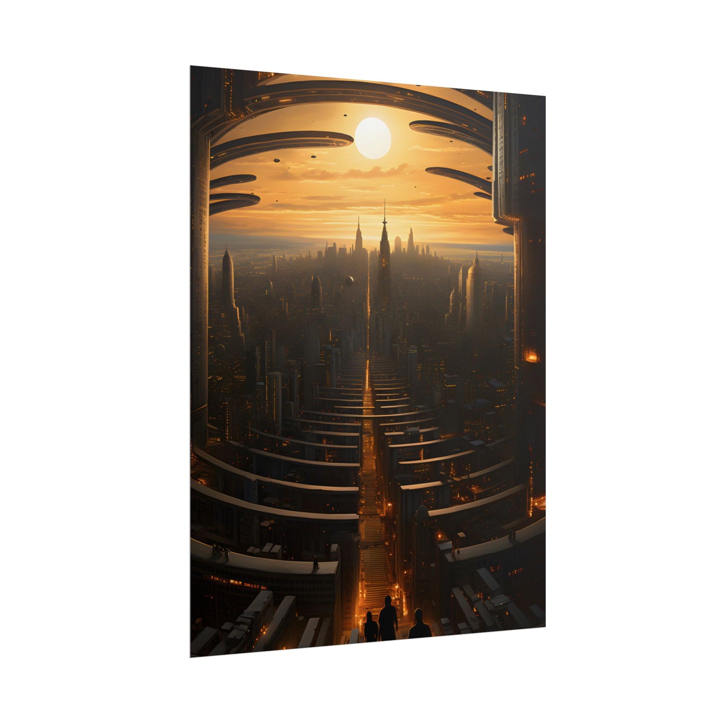 Dystopian Utopia: Futuristic Cityscape with Dark Facade - Poster