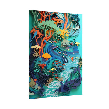 Vibrant Paper Quilling Beach Landscape: Relaxed Summer Art - Poster