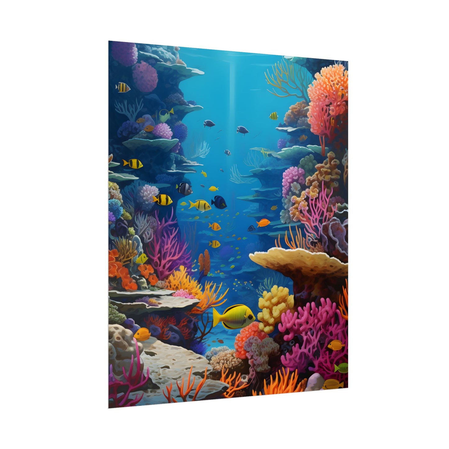 Vibrant Coral Reef Sanctuary: Tropical Marine Life Art - Poster