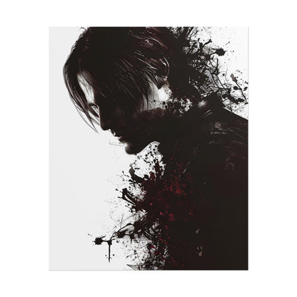 Emerging from Darkness: Blood-Splattered Figure Digital Art - Poster