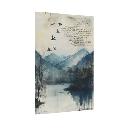 Nature's Serenity: Mountain Lake Birds in Flight Artwork - Poster