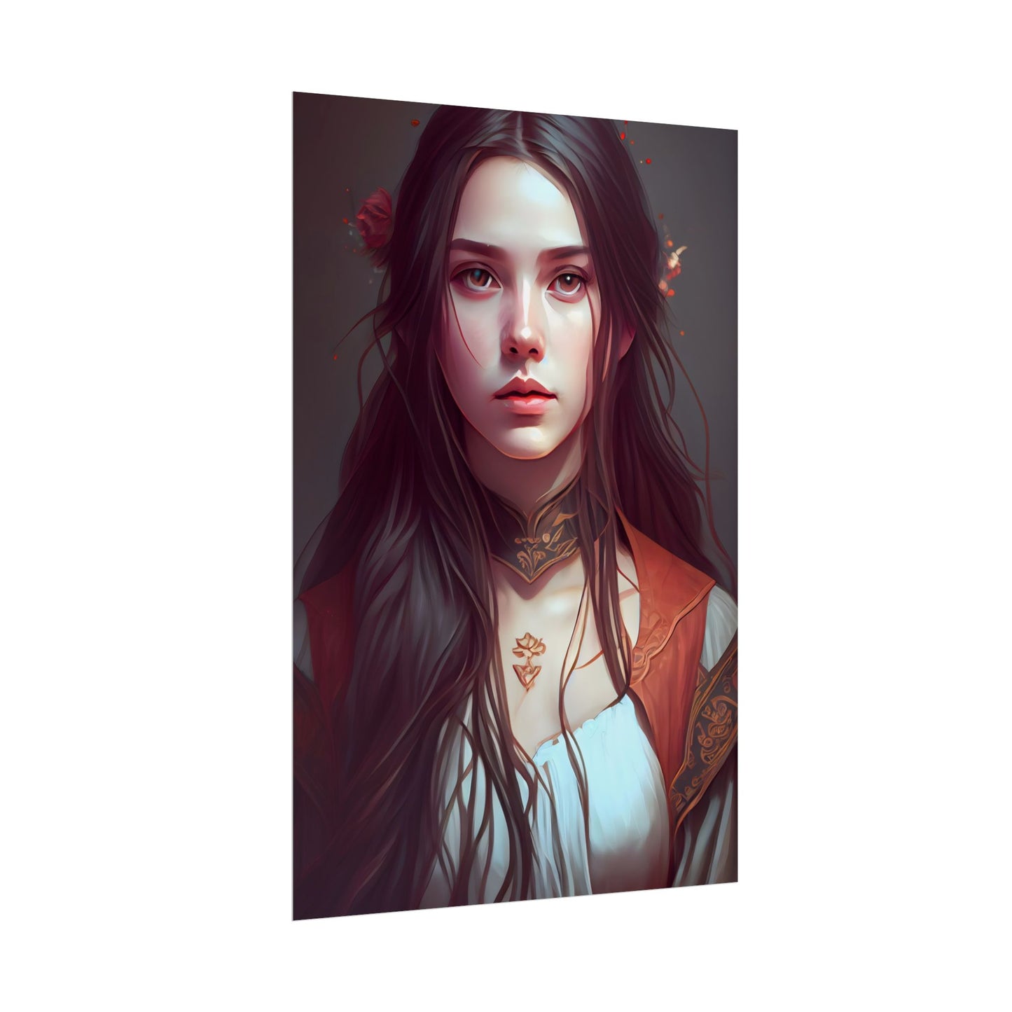 Sophisticated Female Portrait: Brown Hair Artwork in Focus - Poster