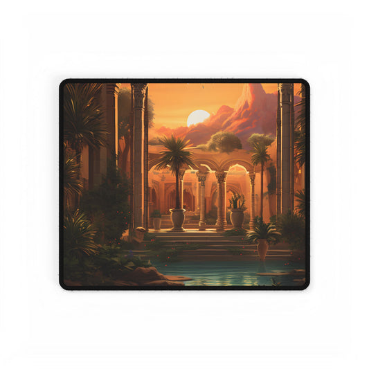 Desert Oasis at Sunset: Magical Desert Artwork - Desk Mat