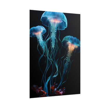 Bioluminescent Oceanic Ballet: Ethereal Underwater Dance - Poster
