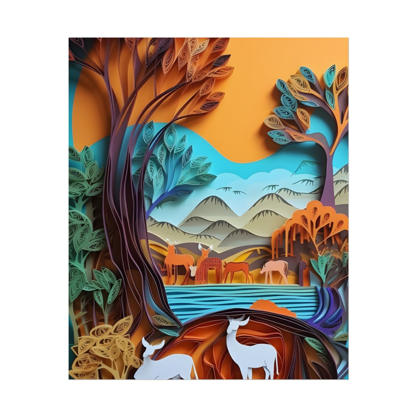Vibrant African Landscape: Eye-Catching Paper Quilling Art - Poster