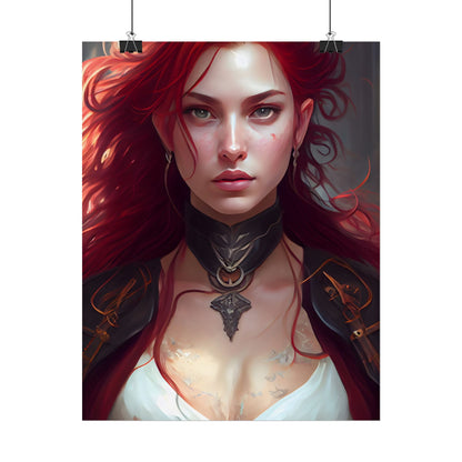 Red Hair Beauty: Elegant Woman in Black - Poster