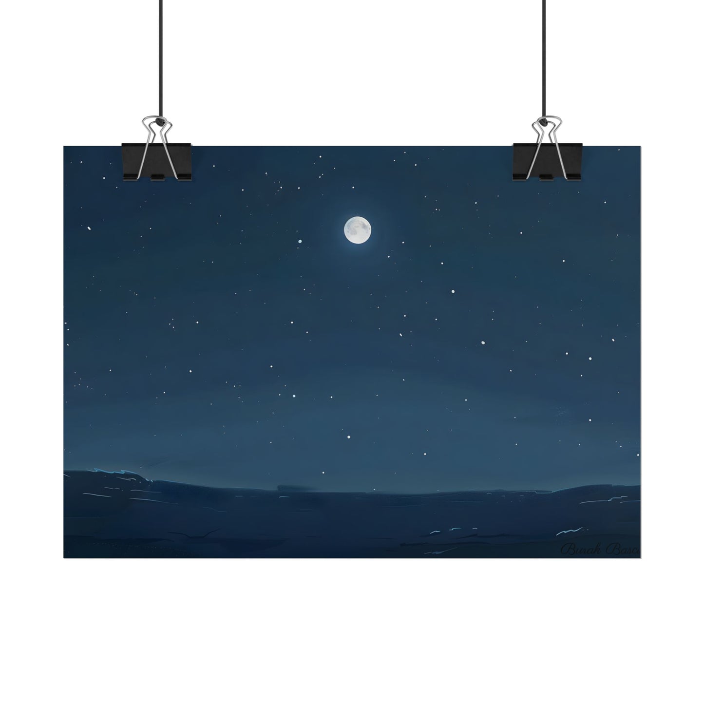 Starry Night Sky: Minimalist Beauty in Blue - Poster