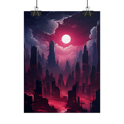 Burning Cyberpunk Cityscape: Digital Artwork at Night - Poster
