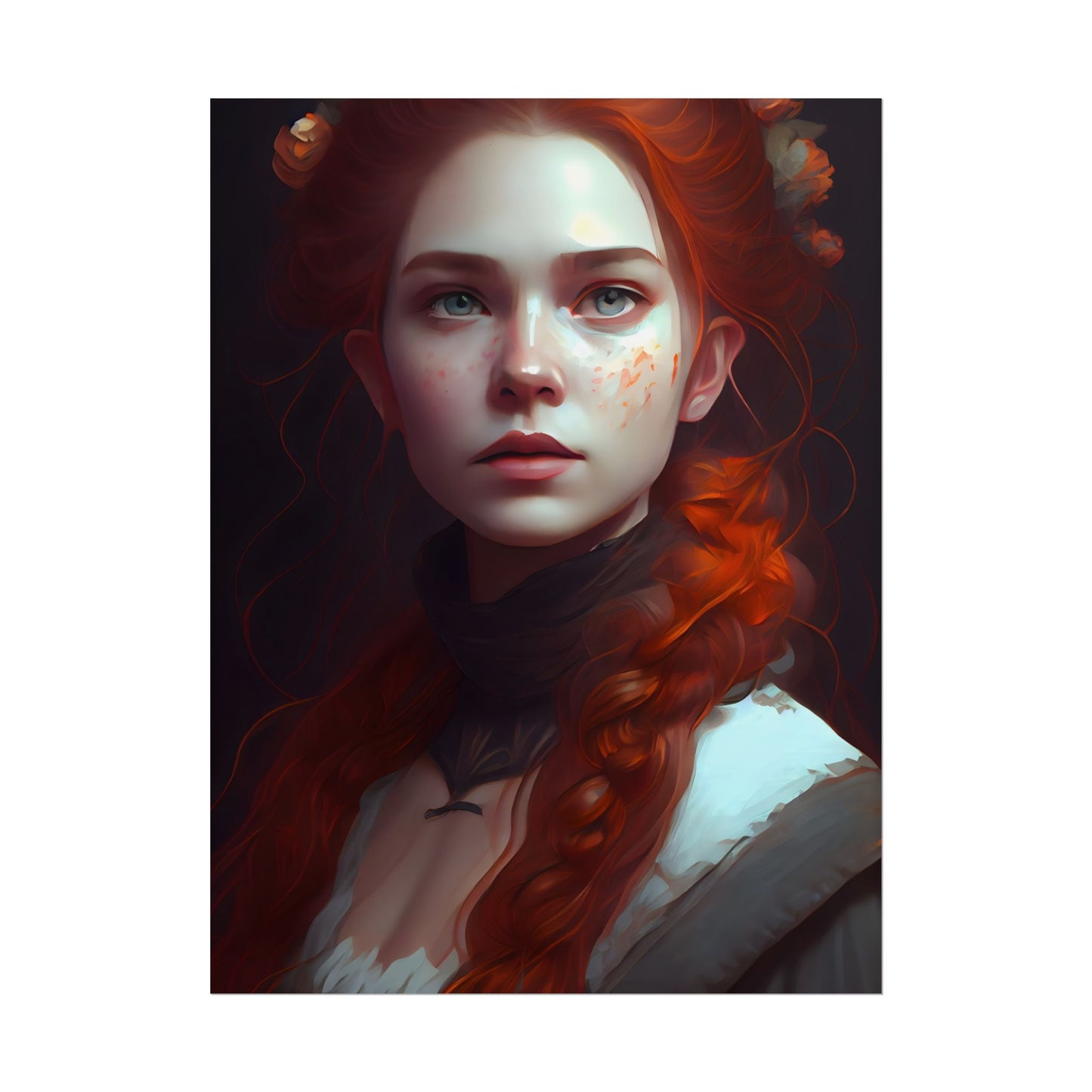 Astonishing Redhead Portrait: Elegant Young Woman in Dress - Poster