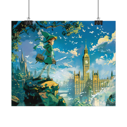 Whimsical Boy in Green: Colorful Illustration Artwork - Poster