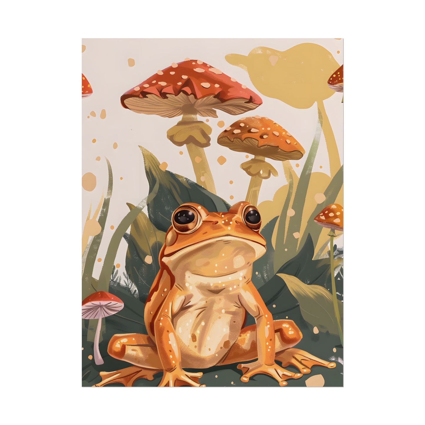 Retro Frog's Smile: Colorful Mushroom Illustration - Poster